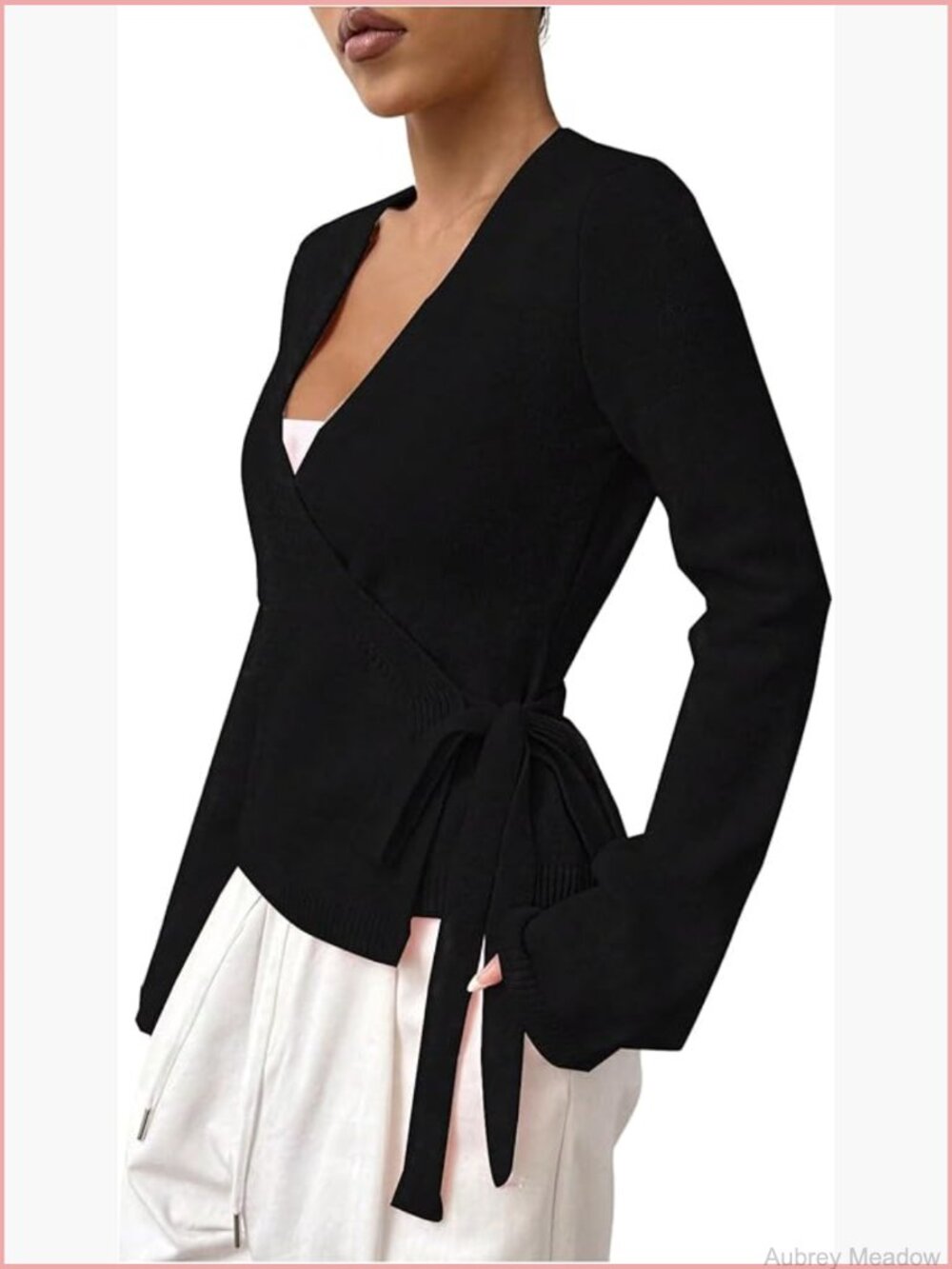 Cozy V Neck Wrap Sweater Tie Front Holiday Cardigan